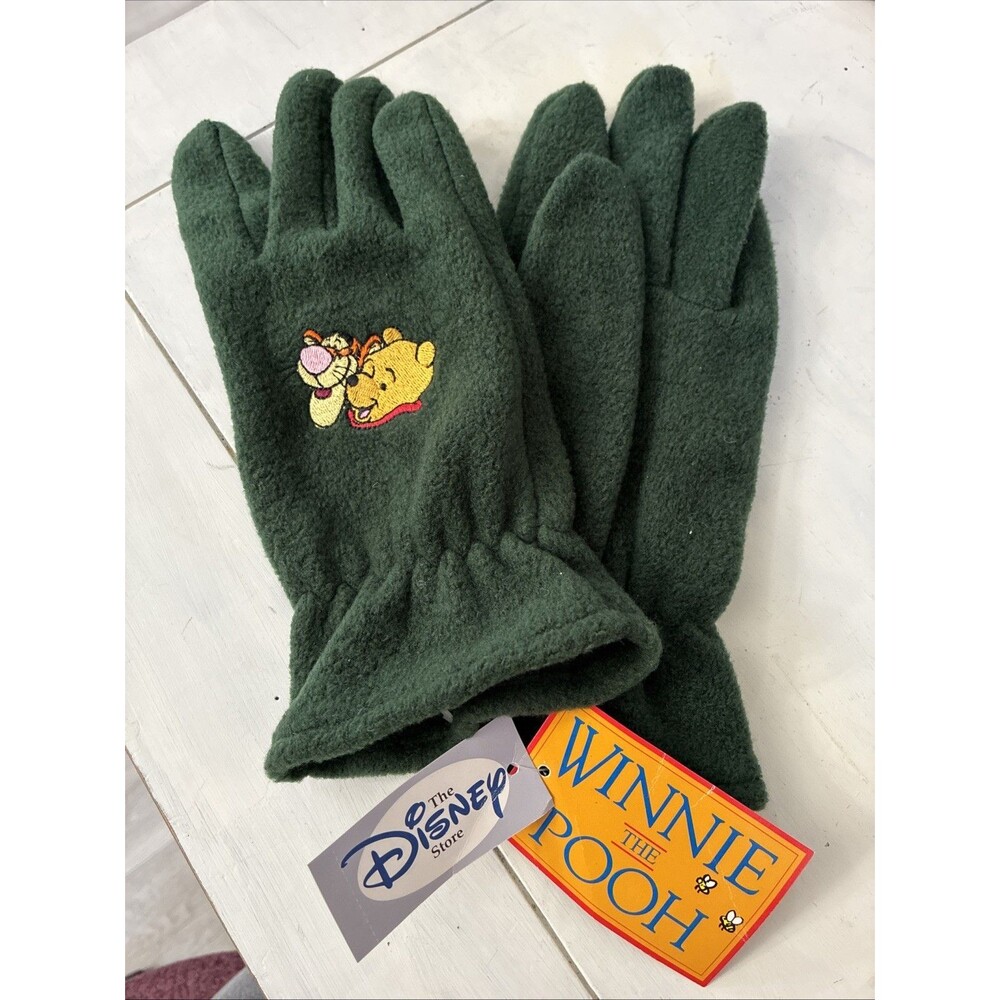 Vintage Disney Store Winnie The Pooh And Tigger Green Fleece Gloves NWT